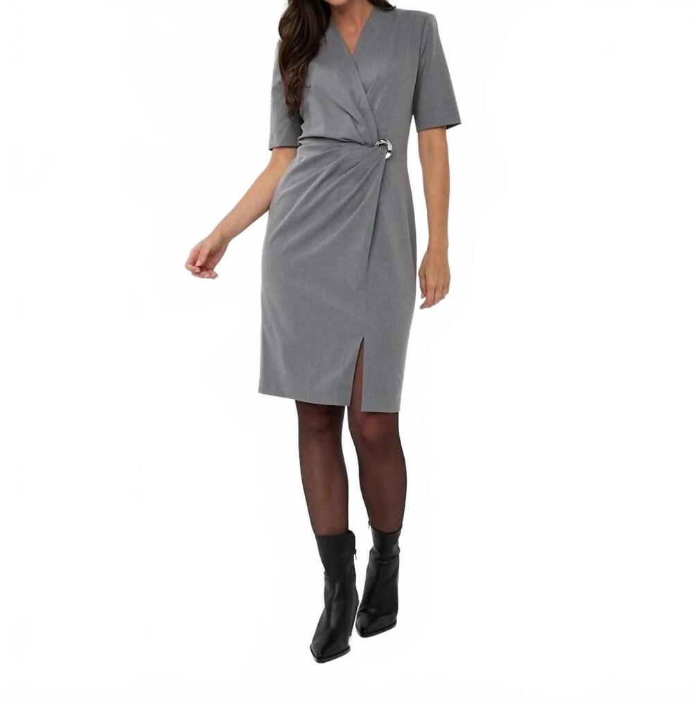 NEW ESQUALO buckle short sleeve dress in light grey melange